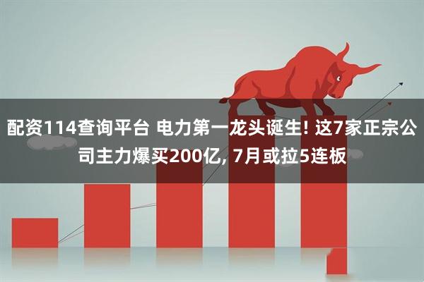 配资114查询平台 电力第一龙头诞生! 这7家正宗公司主力爆买200亿, 7月或拉5连板